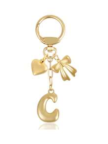 1 Pc A-Z Gold Bubble Letter Keychain With Heart And Bow, Round Clasp Initial Bag Charm,For Key Handbag Backpack, Personalized Gift For Women Girls,Perfect Gift - Multicolor - View 23