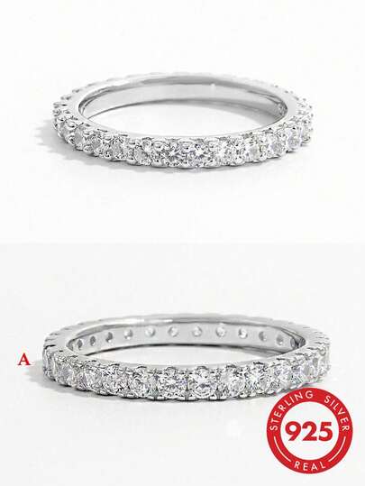 ホワイトキュービックジルコニア フルカラット ウェディングリング エンゲージリング 結婚指輪・婚約指輪 フルエタニティリング925シルバー