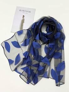 1pc Leaf Pattern Long Lightweight Scarf, Fashionable Accessory For Spring/Summer Vacation, Travel, Photo Shoot, Versatile For Women,Beach,Holiday,Accessories - Blue - View 3
