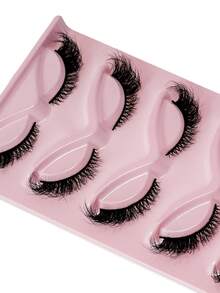 5 Pairs Fake Eyelashes - Cat Eye, Cartoon, Faux Mink, Natural Long Flared, Elongated, Eyelash Extensions (CH05) - Black - View 5