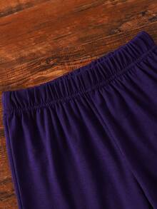 Setelan 2pcs Musim Panas: Kaos Lengan Pendek Leher Bulat dan Celana Pendek, Kasual, Olahraga, Pelajar, Liburan, Atletik untuk Usia 3-7 Tahun - Purple - View 3