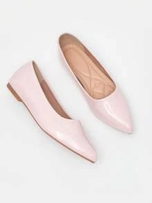 Women's Spring/Summer New Fashion Simple Elegant Embroidered Flats, Pointed Toe, Pearl Pink PU Leather, Comfortable Slip-On Low Heel Casual Shoes, Suitable For Office, Commute, All Seasons - Pink - View 3