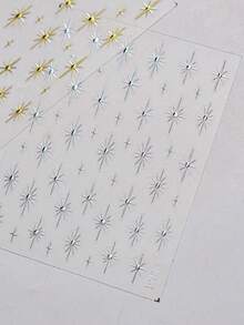 1 pieza de pegatina decorativa para uñas con estrella de plata, láser, brillantes de colores y efecto chispeante, pegatina 3D autoadhesiva para decoración de uñas - Plateado - Ver 6