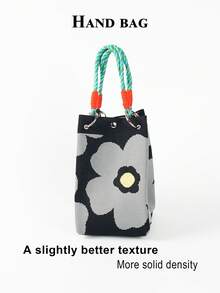 Tas tangan wanita kasual colorblock ini menampilkan desain pegangan tali anyaman hitam dan putih, sangat cocok untuk wanita pekerja, guru, dan pelajar. - Grey - View 3
