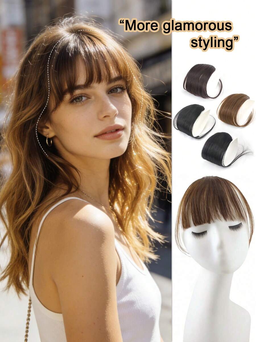 Frange à clipser - Faite de fibres synthétiques résistantes à la chaleur, couvre le front, changement de coiffure rapide, facile à porter, convient à l'utilisation quotidienne des femmes
