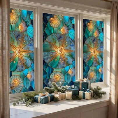 Phim dán cửa sổ mờ 1/4 tấm có họa tiết động vật biển kỳ ảo và khả năng hấp thụ tĩnh điện. Sản phẩm có khả năng chống tia UV, không trong suốt và phù hợp cho phòng tắm, nhà bếp, phòng học và trang trí nhà cửa.