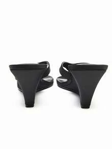 Sandal đế dày nữ mới năm 2026, màu trơn, quai chéo, cao gót kiểu xỏ ngón, chất liệu satin đen, phù hợp cho công sở và tiệc tùng. - màu đen - Xem 5