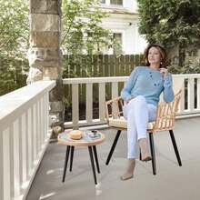 3 Pieces Of Outdoor Vine -Edited Furniture Sets, All -Weather Rattan Chair Chat Combinations, With A Round Table, Suitable For Gardens, Balconies, Backyard, Porch, Deck - 深藍色 - 查看 10