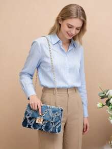 Women's Diamond Quilted Jean Flap Crossbody Bag,Jean Plaid Print Patchwork Strap Fashion Versatile Shoulder Bag,Solid Color Diamond-Shape Small Fragrant Wind Hair Edge Metal Closing Design Shoulder Square Bag, Classic Check Pattern Shoulder Purse,Women's Bags New Style, Crossbody Bag,Suitable For Office, University, Work, Business, Commuting, Outdoor Activities, Travel And Outings[US Local Warehouse]The Best Gift Choice, Birthday Gift,Back To School - Màu xanh đậm - Xem 5