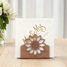 1pc Fashion Sunflower Tissue Box Holder, Wood Grain Desktop Tissue Box, Kitchen Countertop Or Dining Table Decor, Home Tissue Storage (Suitable For Tissues, Papers, Menu Cards) - Multicolor - View 4