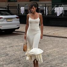Women's Sexy Bohemian Vacation Beach Knit Strap Cake Maxi Dress - 白色 - 查看 3