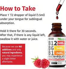Vitamin B12 And B6 Liquid Drops, B12 Sublingual Vitamin B Complex - B 12 Vitamin 5000mcg - B12 Methylcobalamin For Energy, Brain, And Heart Support With 27,200 Mcg, Raspberry, 80 Servings - 3 chai - Xem 3