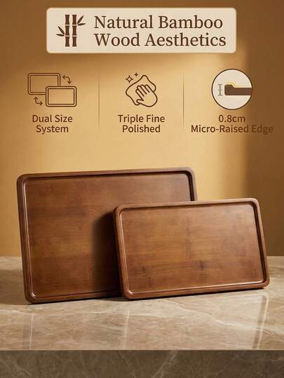 DearDali 1pc Unvarnished Solid Wood Dessert Tray, Japanese Minimalist Style, Bread/Dessert Plate, Deep Brown Natural Wood Color, Rounded Rectangle, Thick Sturdy Wood, High Load-Bearing Capacity, Suitable For Bread, Cake, Afternoon Tea Serving, Coffee Accessories Storage