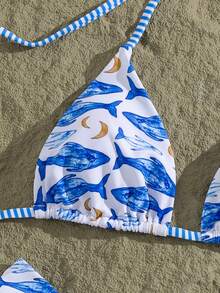 Bộ bikini hai mảnh kiểu dáng nghỉ mát dành cho nữ, in họa tiết, kiểu dây buộc cổ và tam giác, thích hợp cho kỳ nghỉ trên đảo và chụp ảnh trên bãi biển mùa hè. - Nhiều màu - Xem 5