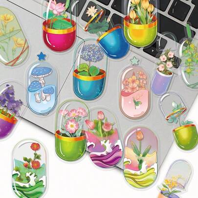 50 miếng dán hoa hình viên nang để trang trí sổ tay, nhật ký, ván trượt, đàn guitar, ốp điện thoại, album ảnh, thiệp chúc mừng, phong bì.