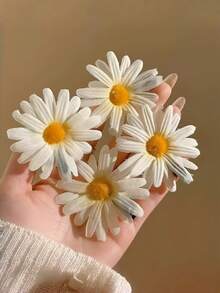 4 chiếc kẹp tóc hình hoa cúc trắng dễ thương dành cho thiếu nữ, kiểu tóc bohemian, thích hợp cho kỳ nghỉ biển. - Nhiều màu - Xem 2