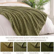 1pc Solid Color Striped Plaid Plush Blanket, Bedroom Room Decor, All Season Use, Picnic Blanket, Rabbit Fur Fleece, Casual Nap Blanket, Office Small Throw Blanket - Light Green - View 5