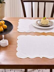 1/2/4/6pcs Wavy Floral Embroidered Solid Color Rectangular Placemats, Fresh Minimalist Style For Kitchen, Dining Table, Cups, Bowls, Non-Slip Pads, Suitable For Holidays, Parties, Birthdays, Weddings, Banquets, Office Desks, Coffee Tables, Home Decor, All Seasons Photography Background - Champagne - View 8