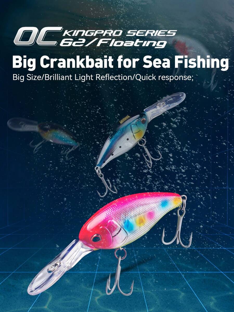 KINGDOM 1PC Kingpro OC-62 Big Crankbait Artificial Hard Baits 62mm 21.8g ABS Material Freshwater Sinking Saltwater Floating Minnow Bait For Sea Fishing Lures Trolling Retrieving Suitable For All Sea Areas