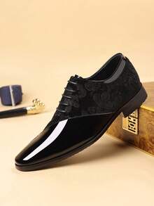 Men's Formal Dress Shoes, Classic Patent Velvet Lace-Up Oxford Shoes - Black - View 7