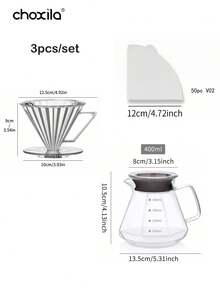 choxila 3pcs/Set Transparent Coffee Pot, Transparent Resin Dripper, 50pcs V02 Filter Paper, Reusable Pour-Over Coffee Equipment, Coffee Accessories, Suitable For Pour-Over Coffee, Gift - Transparent - View 17
