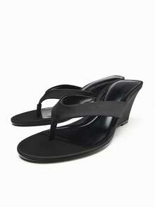 Sandal đế dày nữ mới năm 2026, màu trơn, quai chéo, cao gót kiểu xỏ ngón, chất liệu satin đen, phù hợp cho công sở và tiệc tùng. - màu đen - Xem 1