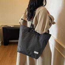 1 pièce Sac fourre-tout style décontracté mode de Hong Kong, sac à bandoulière zippé grande capacité, sac de courses pratique pour le travail et l'usage quotidien - Noir - Voir 2
