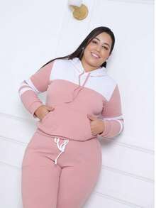 Women's Two-Tone Crepe Knit Set With Hood And Front Pocket – Comfortable And Stylish Look. - Rusty Rose - View 3
