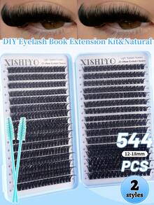 640/544片单根假睫毛，睫毛册，簇状假睫毛，DIY家用假睫毛，簇状假睫毛，单根假睫毛，假睫毛+2支刷子，D型卷度8-16mm混合自然睫毛，适合DIY家用化妆，大容量单卷假睫毛套装，适合初学者和专业化妆师，柔软持久。 - 彩色 - 查看 10