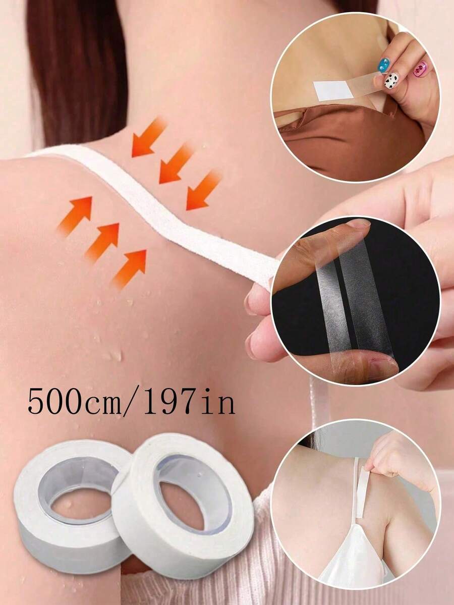 1 cuộn băng dính quần áo chống thấm nước 500cm/197in, băng dính hai mặt trong suốt dùng cho cơ thể, băng dính ngực và áo ngực, băng dính đồ lót trong suốt. - trắng - Xem 1