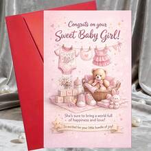 1/3 Sets Newborn Girl Welcome Card & Envelope Suitable For Nursery Decor, Baby Shower Gifts, Birth Announcement Baby Footprints, Gender Reveal Party - Multicolor - View 10