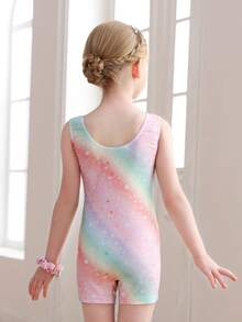 E.DANCE Girls Gymnastics Leotards Sleeveless Stretchy Dance Unitard With Scrunchie, Activewear For Kids School Sports, Dance Class, Gymnastics & Outdoor Fun - gradient star - 查看 3