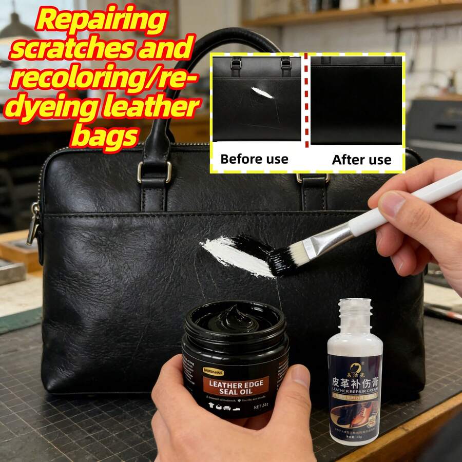 This Multi-Functional Leather Repair Kit Includes Dye And Leather Filler Repair Cream, Professional-Grade Leather Scratch Repair And Color Restoration Cream, Suitable For Repairing And Dyeing Leather Burns, Wear And Holes.