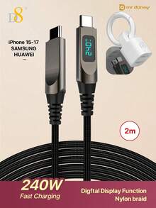 D8 240W PD Super Fast Charging Type-C To Type-C Cable, USB C To USB C With HD Digital Display (Shows Voltage/Current), Nylon Braid (5000+ Bends, Anti-Tan Gle/Wear-Resistant), 40Gbps Data Transfer & 8K Video Support. Compatible With Pro/Air, Phone 17 16 15 Series, Mate70 Series, Pro/Air, S A Ms Un G S24 Series, 8, D Ell XPS/ Thi Nk Pad. - Multicolor - View 11