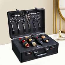 Tragbarer Barber Case mit Sicheres Passwortschloss, Barber Tragekoffer Barber Salon Stylist Carrying Suitcase Friseur Tool Organizer for Scheren, Trimmer, Kämme, Bürsten 40 x 31 x 16 cm Schwarz - Schwarz - Übersicht 5