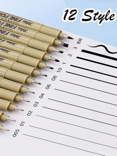 1/6/9支装黑色细线笔 - 防水档案墨水，多线设计，适用于素描、动漫、插画、办公文档，也适合作为学习用品和返校季用品，黑色美术笔