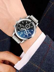 Fashionable Casual Business Quartz Watch, Minimalist Style Men's Watch Set - Silver - View 5