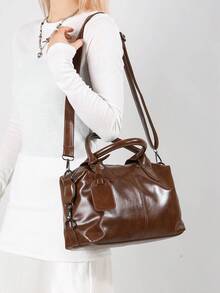 1 Piece Fashionable Women's Shoulder Bag, Suitable As A Mother's Day Gift, Minimalist And Casual Design, Shoulder And Crossbody Bag For Ladies, Bag For Middle-Aged Moms, Leather - 棕色 - 查看 8