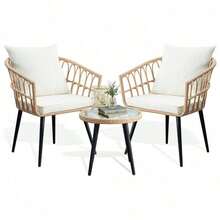 3 Pieces Of Outdoor Vine -Edited Furniture Sets, All -Weather Rattan Chair Chat Combinations, With A Round Table, Suitable For Gardens, Balconies, Backyard, Porch, Deck - 深藍色 - 查看 1