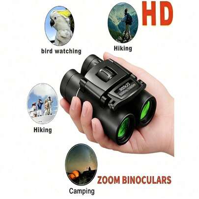 1 ống nhòm nhìn đêm độ phóng đại cao 900x25, tầm nhìn xa 5000m, thấu kính quang học HD, thiết kế gập gọn nhẹ chống trượt, chống thấm nước và chống sương mù, thích hợp cho cắm trại ngoài trời, ngắm chim, xem hòa nhạc, đi bộ đường dài.