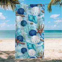 Toalla de playa grande de secado rápido de microfibra con patrones de conchas, coral y estrellas de mar, adecuada para la playa, la piscina, el spa y los viajes, esencial para las vacaciones de verano - Multicolor - Ver 5