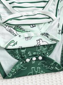 3pcs Cute Striped Dinosaur Infant Newborn Romper Outfit - Green - View 5
