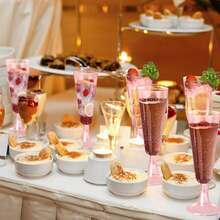 5oz Reusable Transparent Plastic Champagne Flute, Long Stem Wedding Party Cocktail Wine Glass - Random Styles - View 6