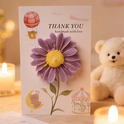 Handmade Greeting Card, Purple Daisy Healing Thank You Card, Holiday Gift Thank You Card, Purple Daisy Handmade Postcard; Handmade Greeting Card, Sunflower Healing Thank You Card, Holiday Gift Thank You Card, Sunflower Handmade Postcard; Soy Wax Flower Scented Candle Wholesale, Cute Creative Birthday Gift Handmade Fragrance Candle, Suitable For Desktop Photo Props, Birthday, Meditation, Stress Relief, Bath, Party Decor, Mother's Day Gift