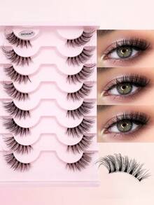 ENCHUW 8 Pairs Half Lashes Clear Band Soft Natural Cat Eye Lashes Makeup Tool Extension Fluffy Faux Mink Lashes - Black - View 1