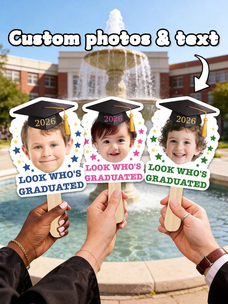 1 pièce Éventail photo de remise de diplôme personnalisé, panneau à découpe de visage drôle de style bande dessinée, cadeau de remise de diplôme pour enfant, accessoire pour photomaton de fête, "On l'a fait, ouais, j'ai obtenu mon diplôme" Panneau de remise de diplôme - Bleu marine - Voir 1