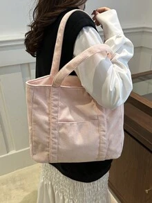 Women's Pink Canvas Tote Bag, Casual Large Capacity Shoulder Handbag For Daily Use - Pink - View 11