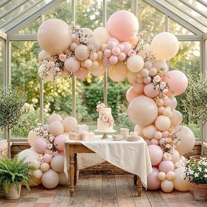 Blooming Baby Balloon Arch Set, 126 Pink, Beige, And Sand-White Balloons, Perfect For Parties, Garden Tea Parties, Bachelor/Bachelorette Parties, Birthday Parties, And Wedding Decorations.