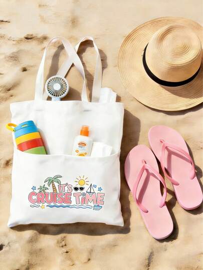 Túi du lịch nhiều ngăn - Nhẹ, dung tích lớn với nhiều ngăn tiện dụng, in chữ "Time To Travel", phong cách mùa hè, có thể giặt và tái sử dụng, phụ kiện du lịch thiết yếu.