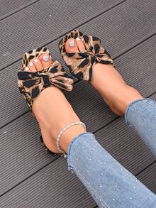 Sandalias de tacón alto con lazo marrón para mujer, zapatos de cuña de una correa, calzado casual de verano para mujer - Marrón - Ver 3
